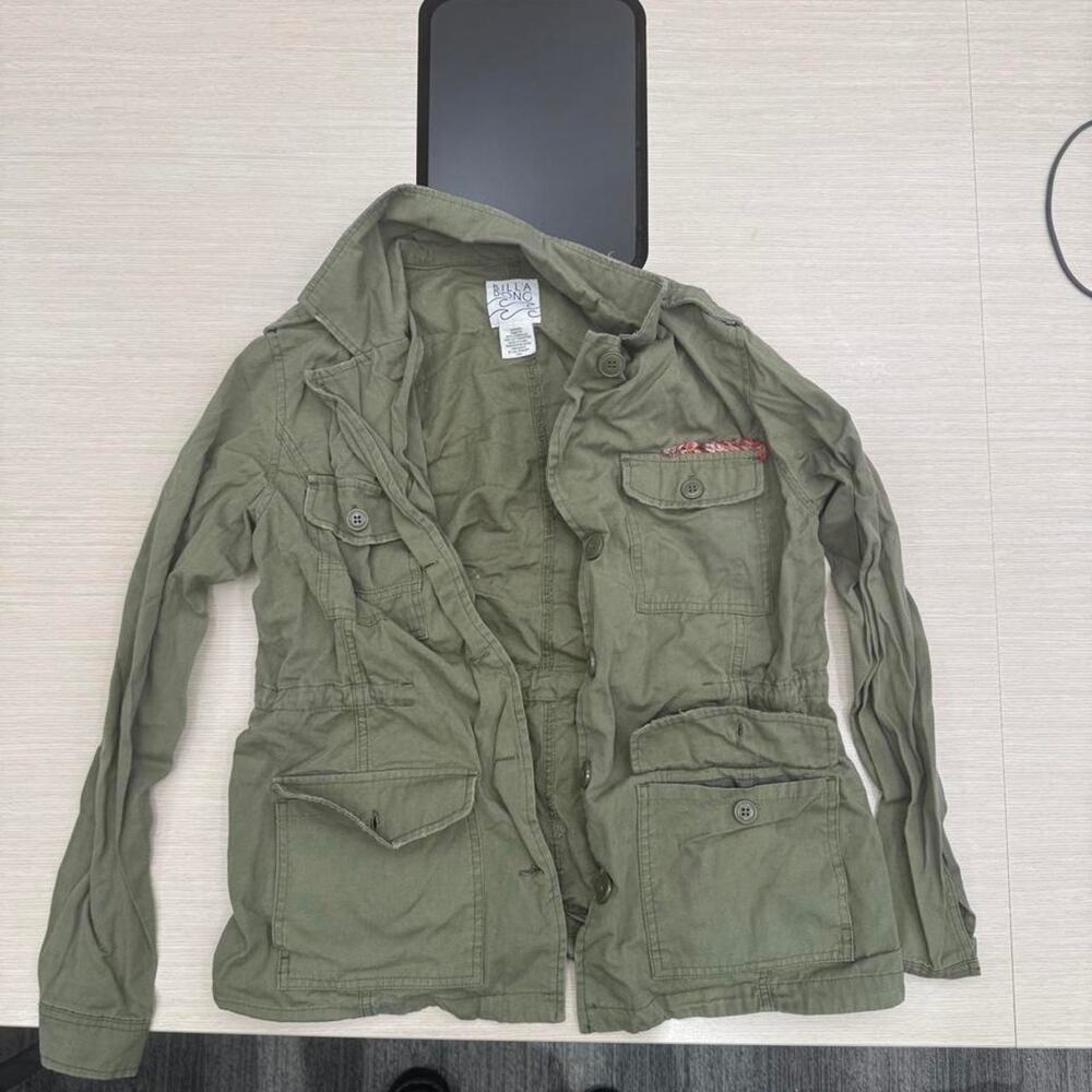 Billabong Olive Green Utility Field Jacket Women's M Cotton Drawstring Waist